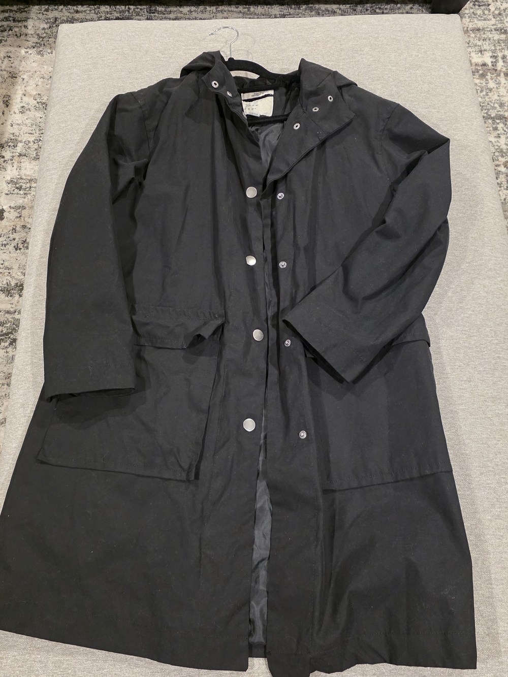 a new day Black Hooded Trench Coat